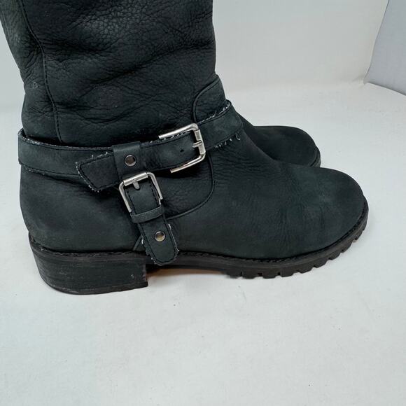 BP Black Leather Boots Tall 6.5 Zip Up Riding Boho Moto Biker Western Goth - Picture 2 of 10